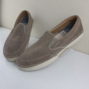 Sperry Topsiders Largo Taupe Suede Leather Slip On Boat Shoes Men's Size 9.5 M